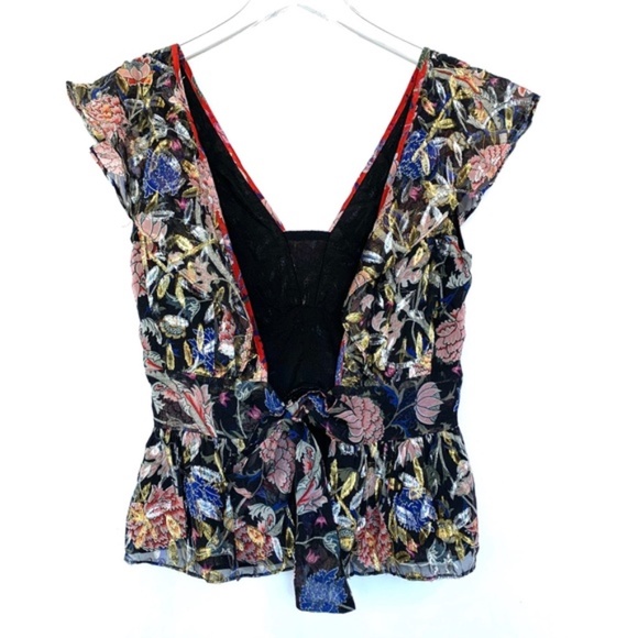 BA&SH Jami Metallic Floral Silk Tie-back T… - Picture 2 of 7